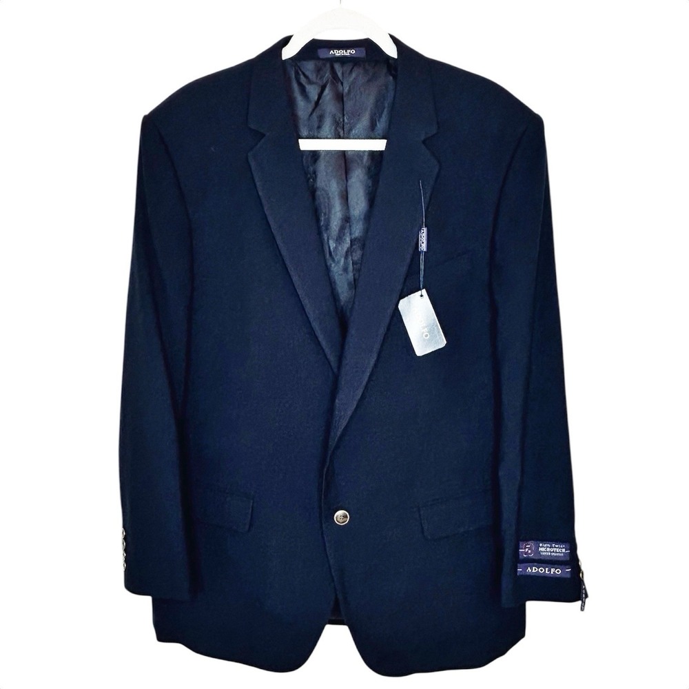 Adolfo‎ Suit Jacket 44R Portly Navy Blue 44 Regular Blazer Sport Coat NWT Career